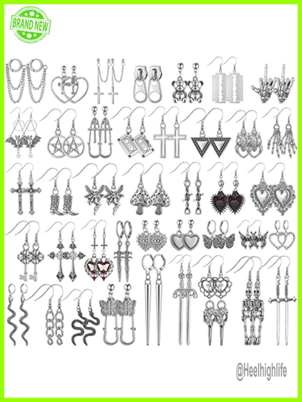 40 Pairs Gothic Punk Earrings Set Dangle Alloy Y2k Grunge Retro